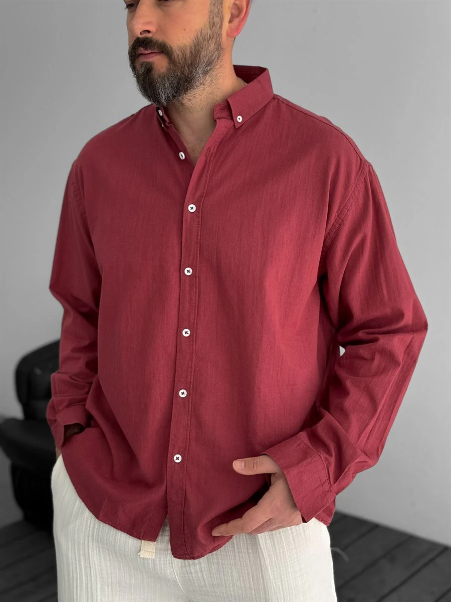 Pure Linen Burgundy Shirt - Image 4