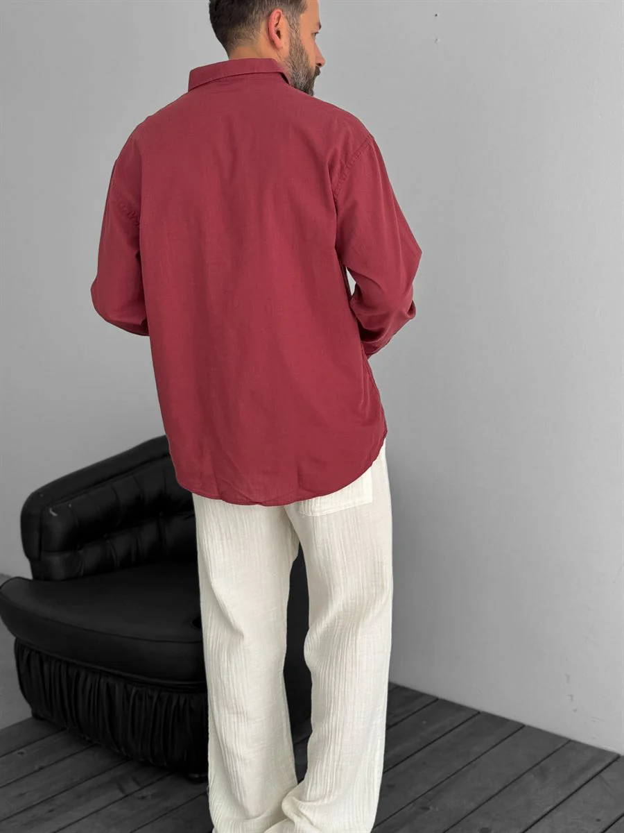 Pure Linen Burgundy Shirt - Image 6