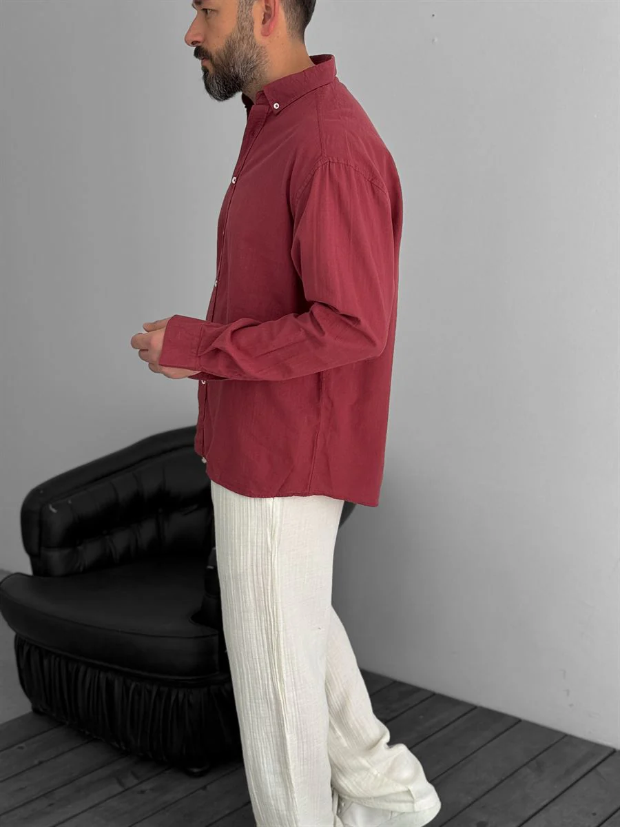Pure Linen Burgundy Shirt - Image 7
