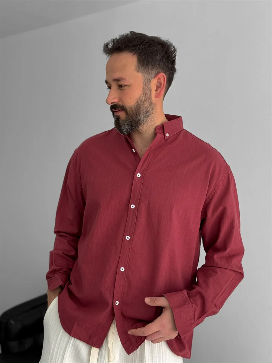 Pure Linen Burgundy Shirt - Image 9