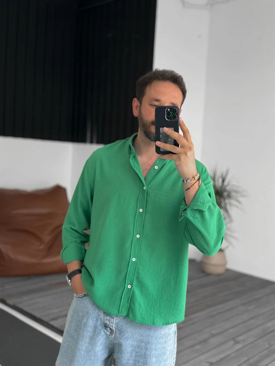 Pure Linen Green Shirt