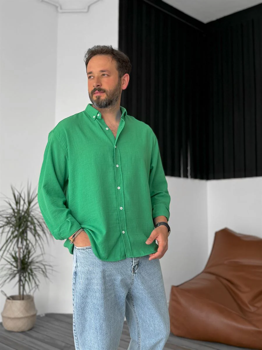 Pure Linen Green Shirt - Image 2