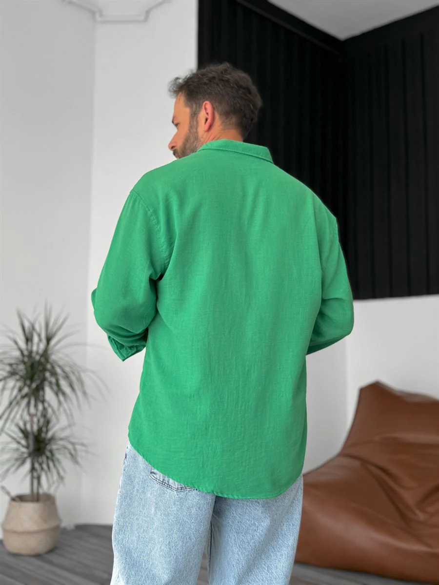 Pure Linen Green Shirt - Image 3