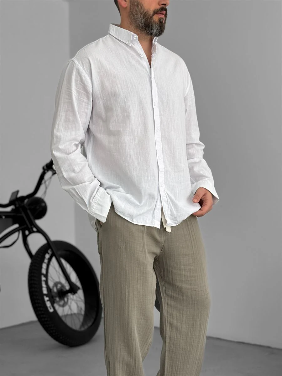 Pure Linen Off White Shirt - Image 2