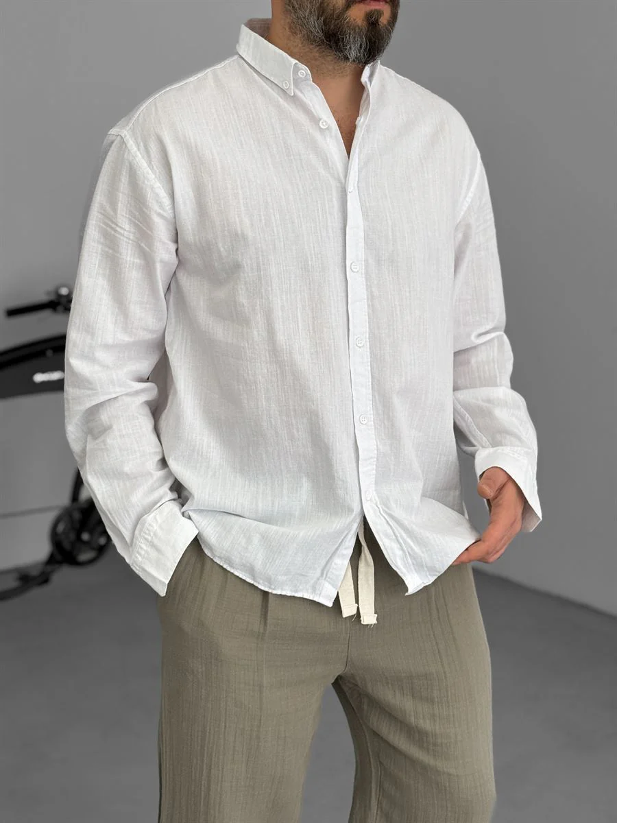 Pure Linen Off White Shirt - Image 3
