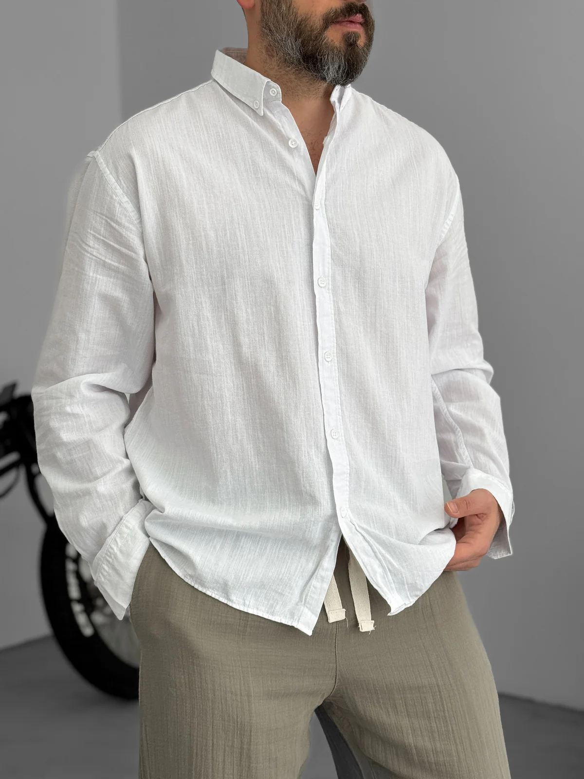 Pure Linen Off White Shirt - Image 4