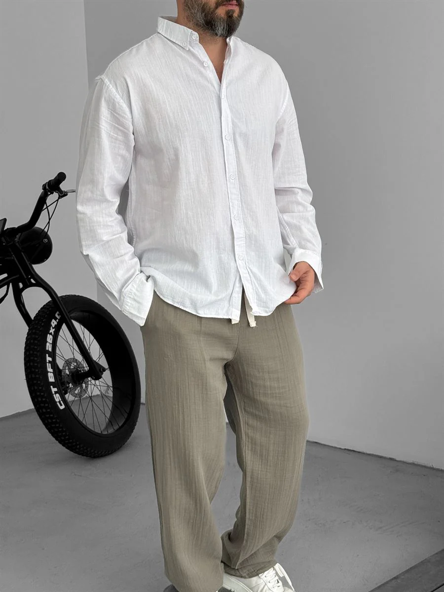 Pure Linen Off White Shirt - Image 6