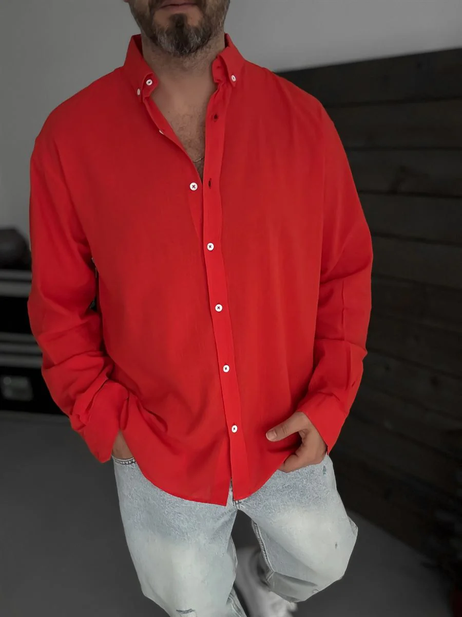 Pure Linen Red Shirt - Image 2