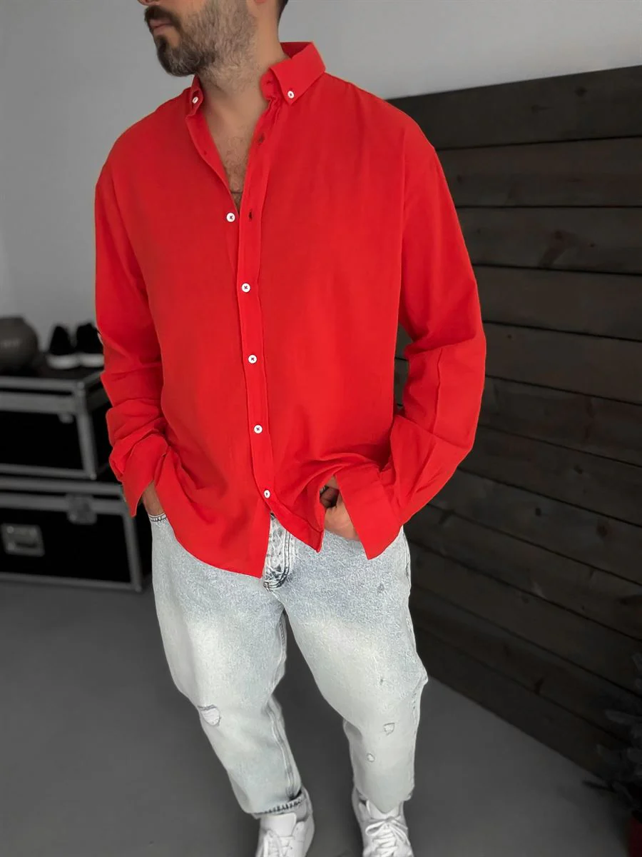 Pure Linen Red Shirt - Image 3