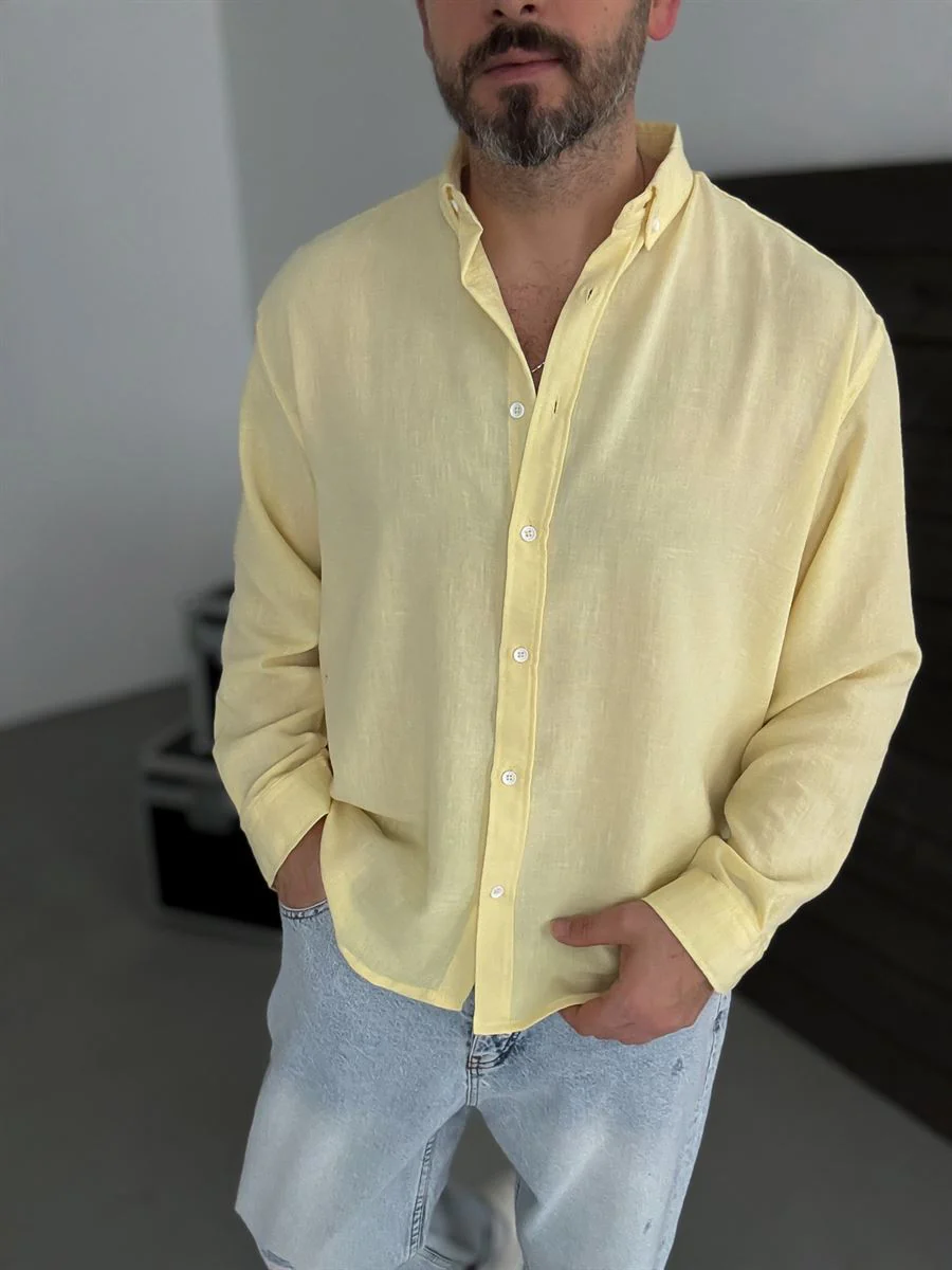 Pure Linen Yellow Shirt - Image 2