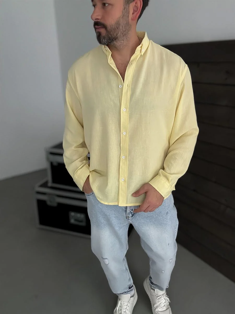 Pure Linen Yellow Shirt - Image 3