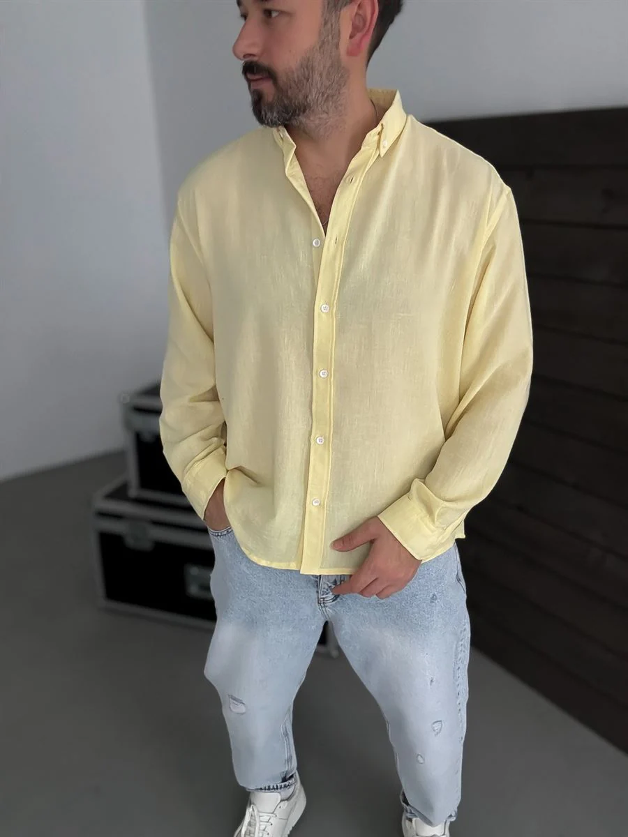 Pure Linen Yellow Shirt - Image 4