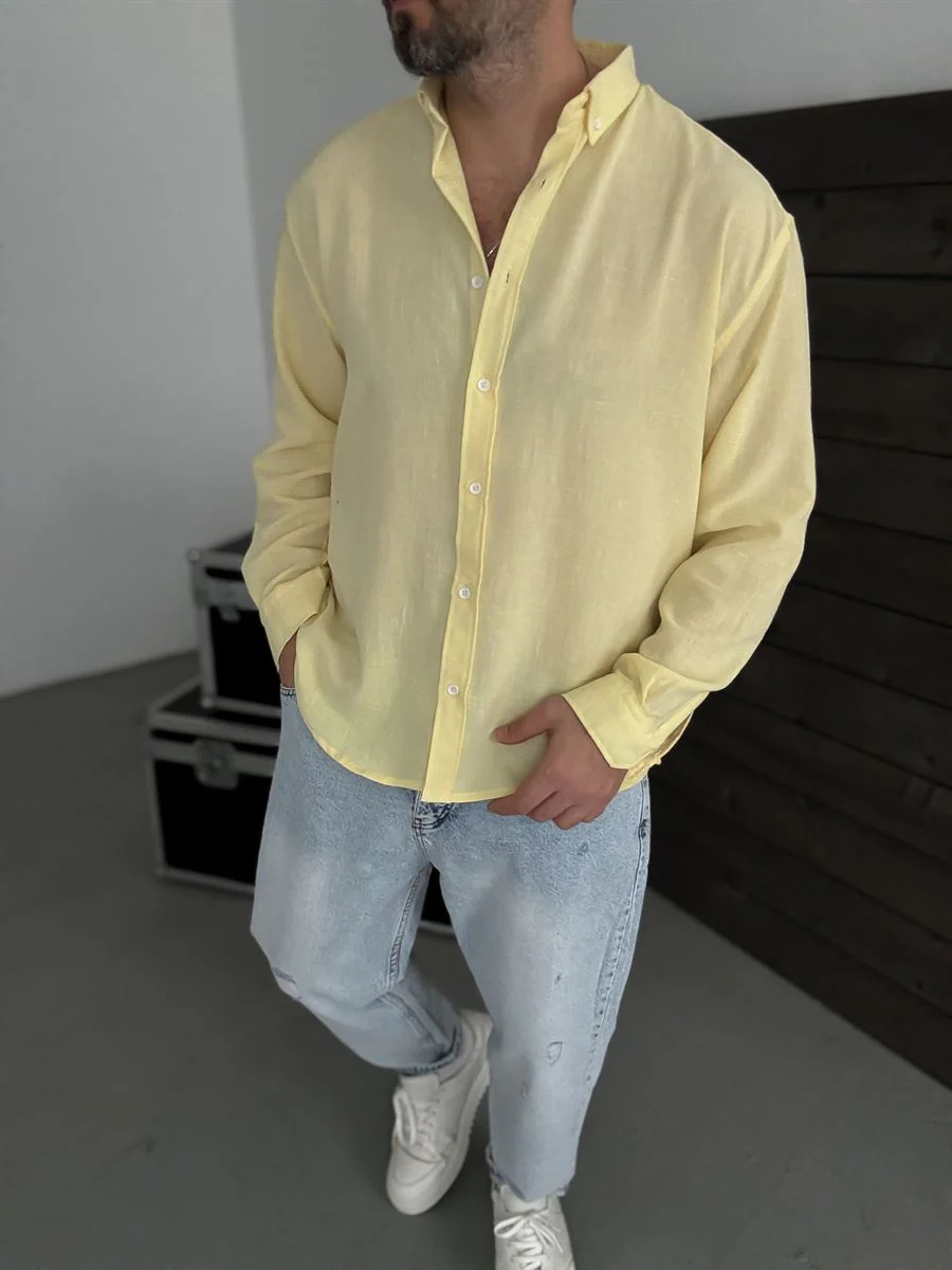 Pure Linen Yellow Shirt - Image 5