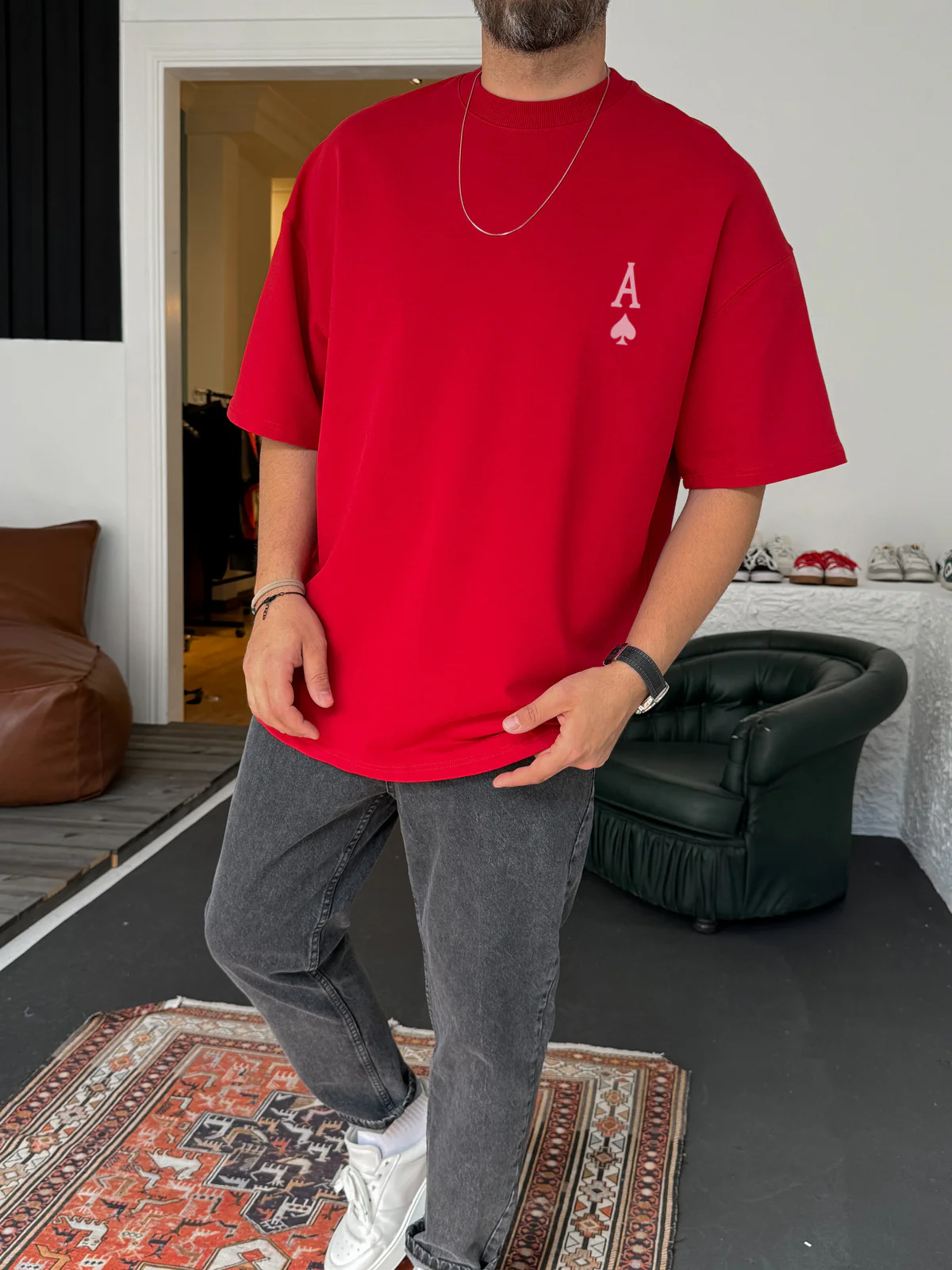 Red "Ace" printed Oversize T-Shirt - Image 2