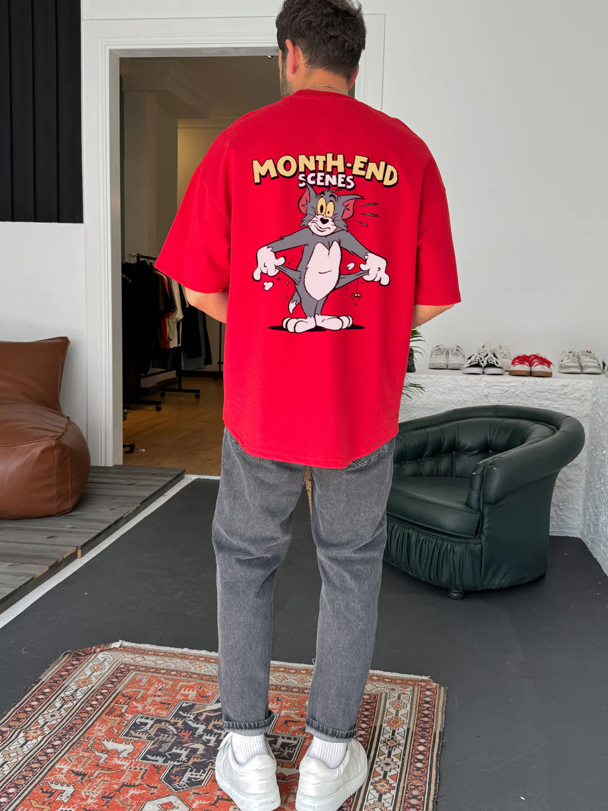 Red "Month end" printed Oversize T-Shirt