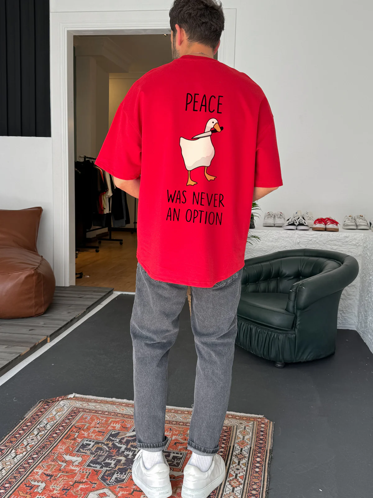 Red "peace" printed Oversize T-Shirt
