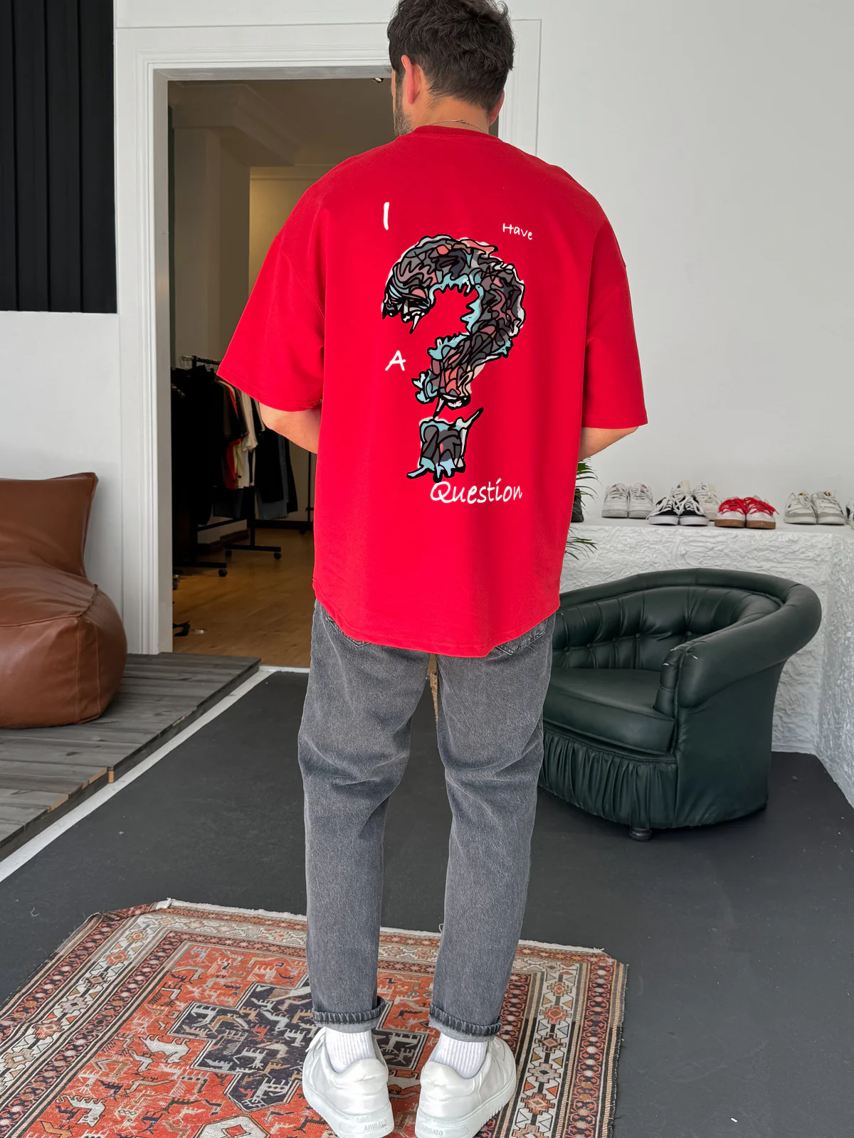 Red "Question" printed Oversize T-Shirt