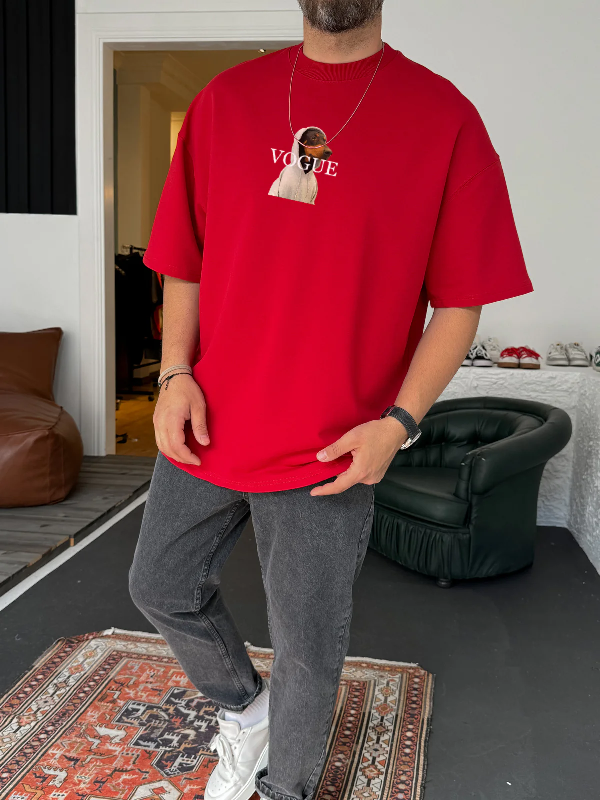 Red "Vogue" printed Oversize T-Shirt