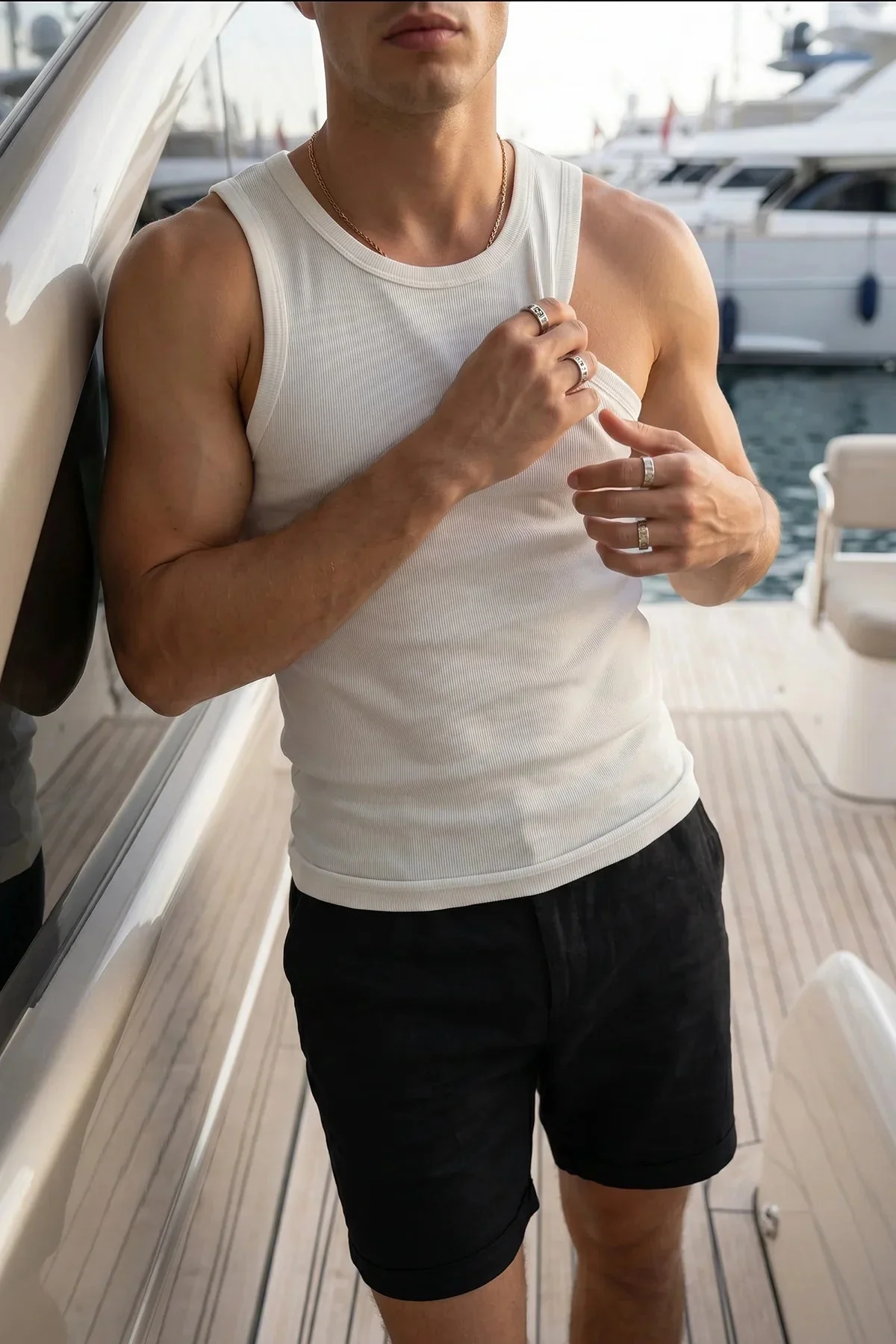Ribbed Tank Top - White - Image 3
