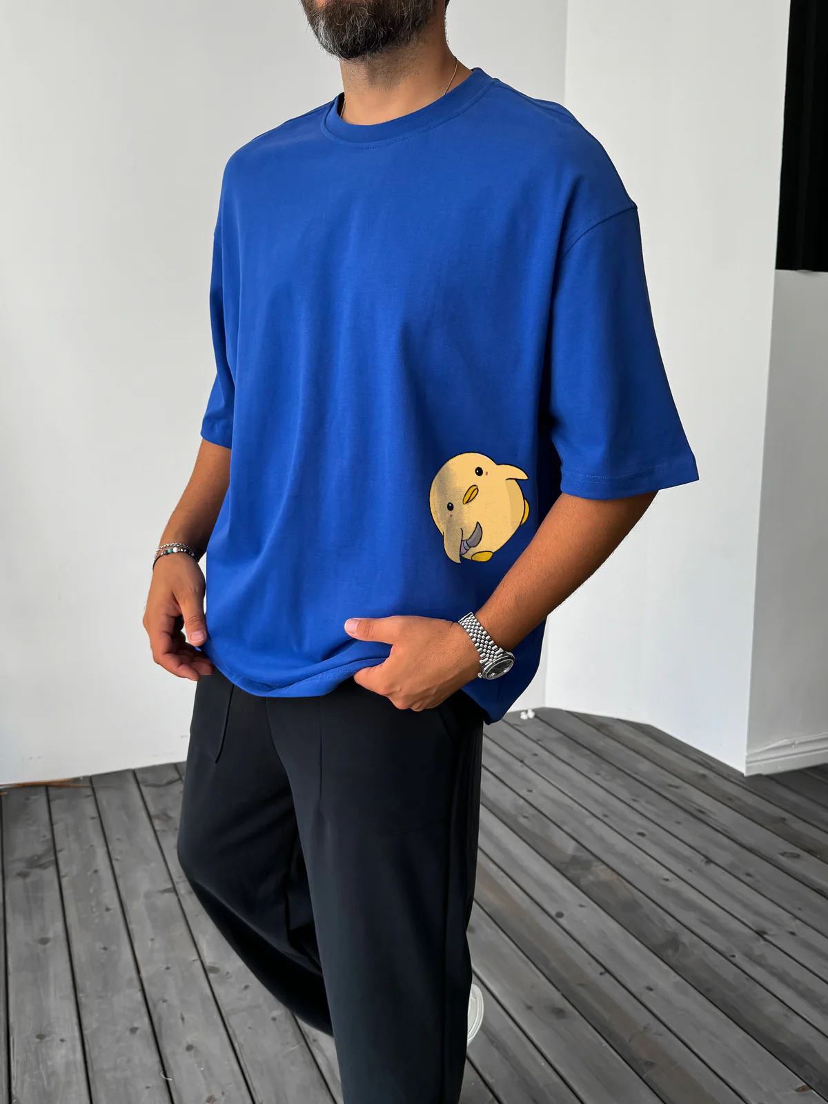 Royal Blue "Violence" printed Oversize T-Shirt - Image 2
