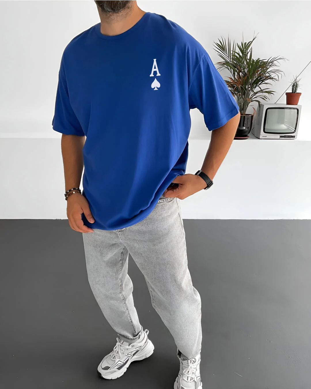 Royal Blue "Ace" Printed Oversize T-Shirt - Image 2