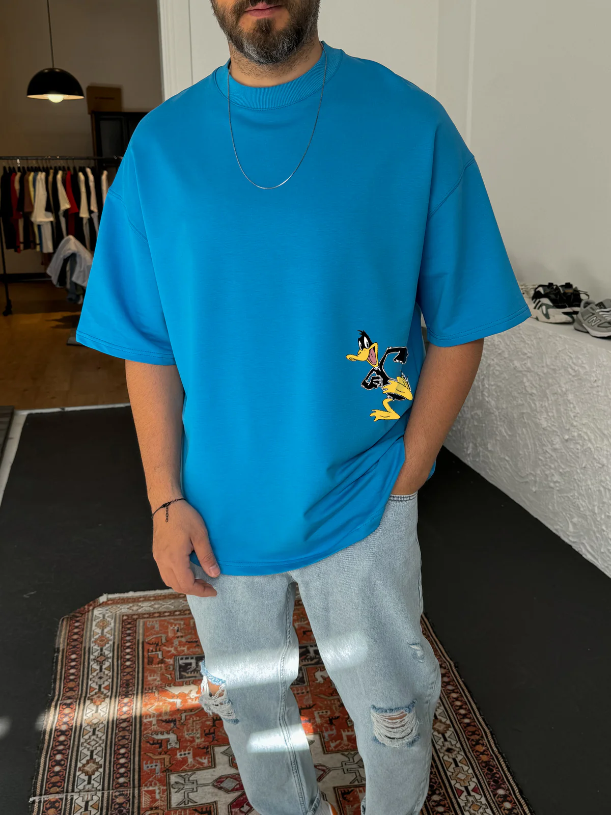 Sky Blue "What's the duck" Printed Oversize T-Shirt - Image 2