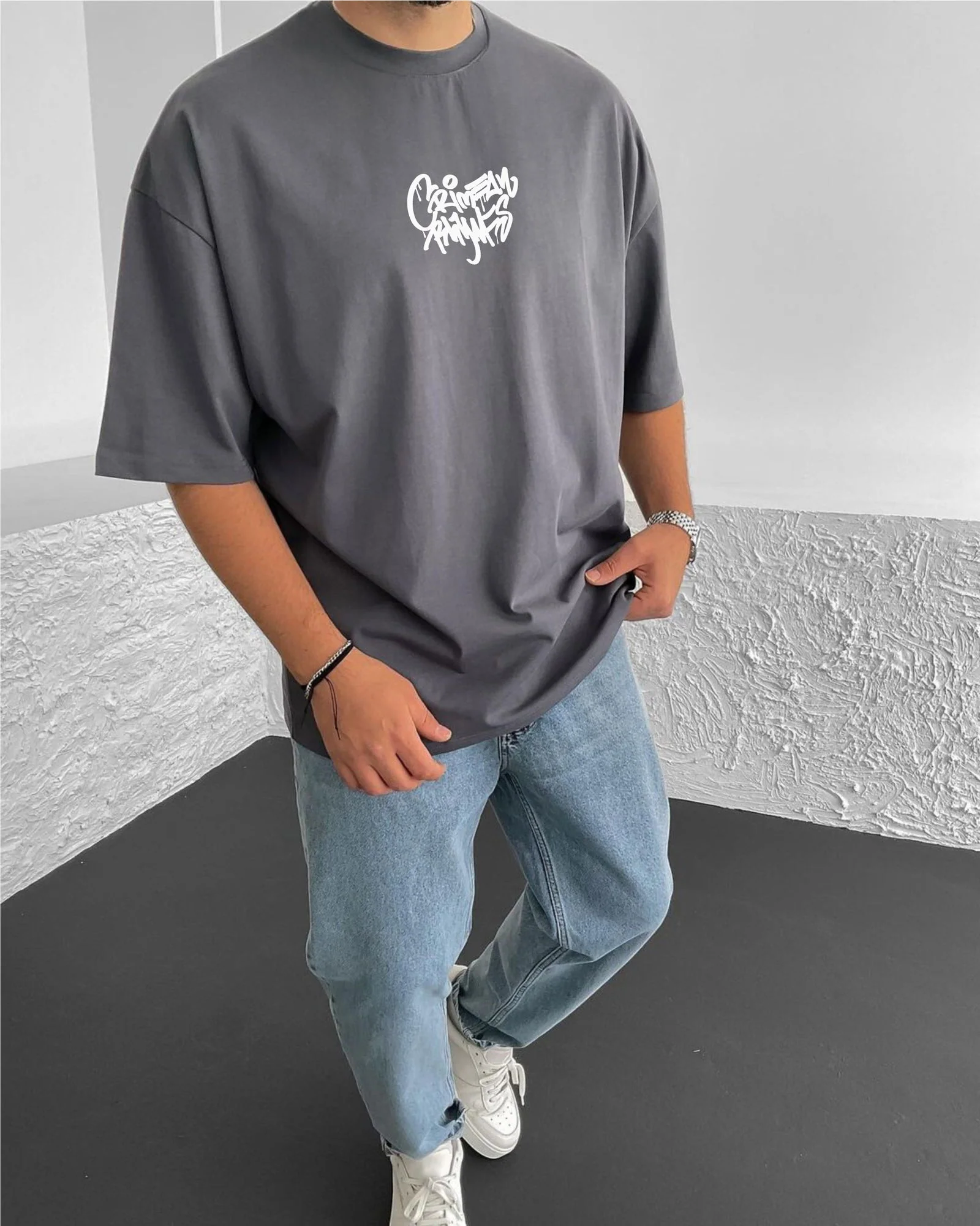 Smoked "Crime" Printed Oversize T-Shirt - Image 2