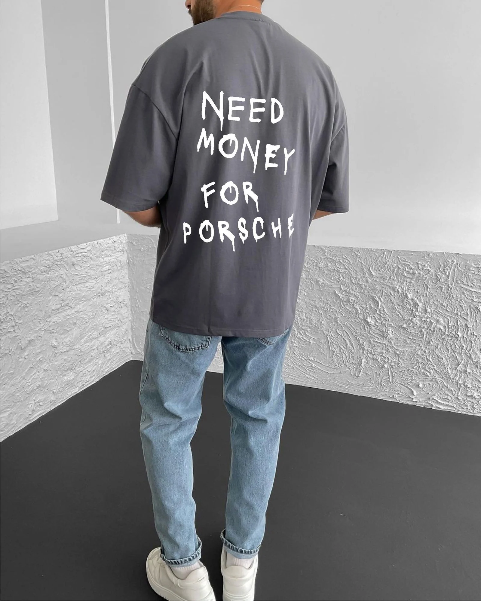 Smoked "Porsche" Printed Oversize T-Shirt
