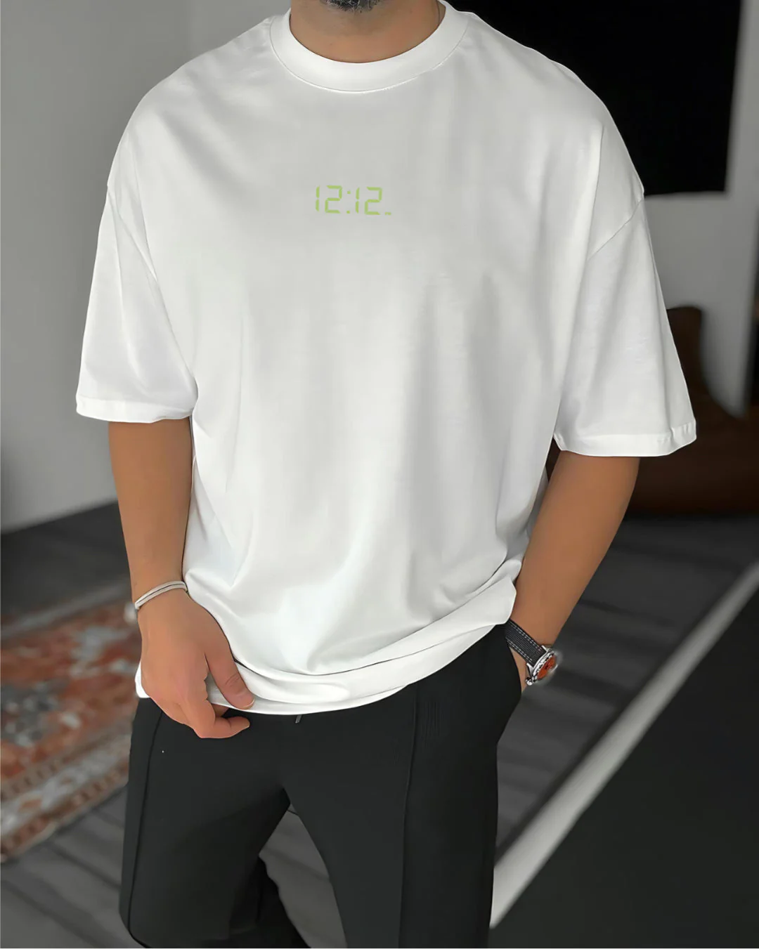 White "12:12" Printed Oversize T-Shirt