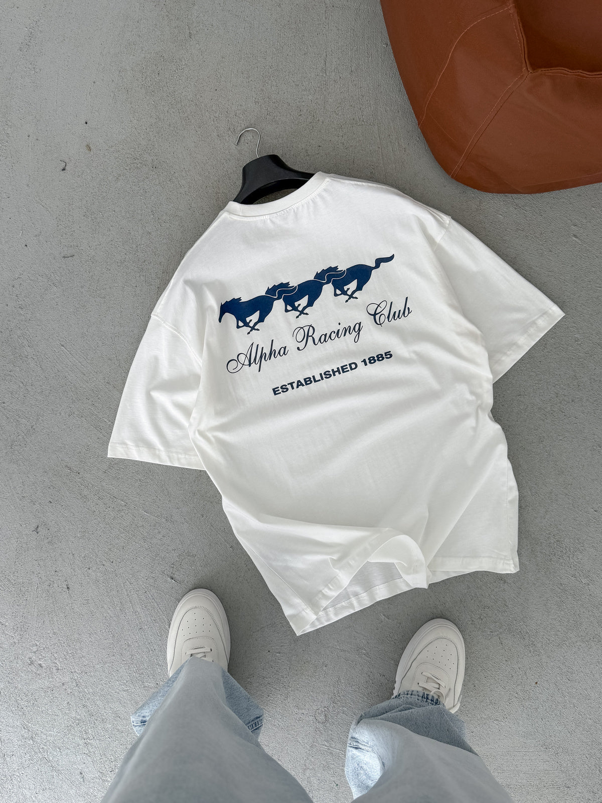 Premium White "Alpha Racing" Printed Oversize T-Shirt - Image 3