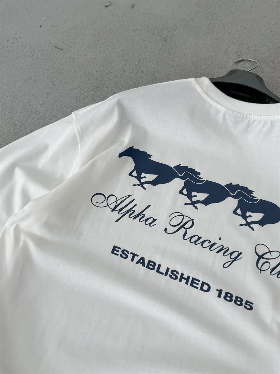 Premium White "Alpha Racing" Printed Oversize T-Shirt - Image 4