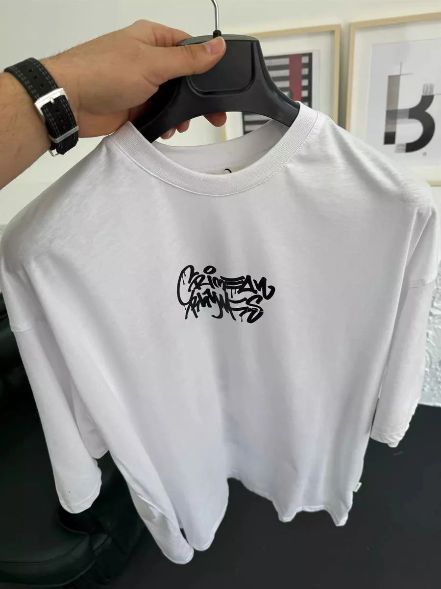 White "Crime" Printed Oversize T-Shirt - Image 4