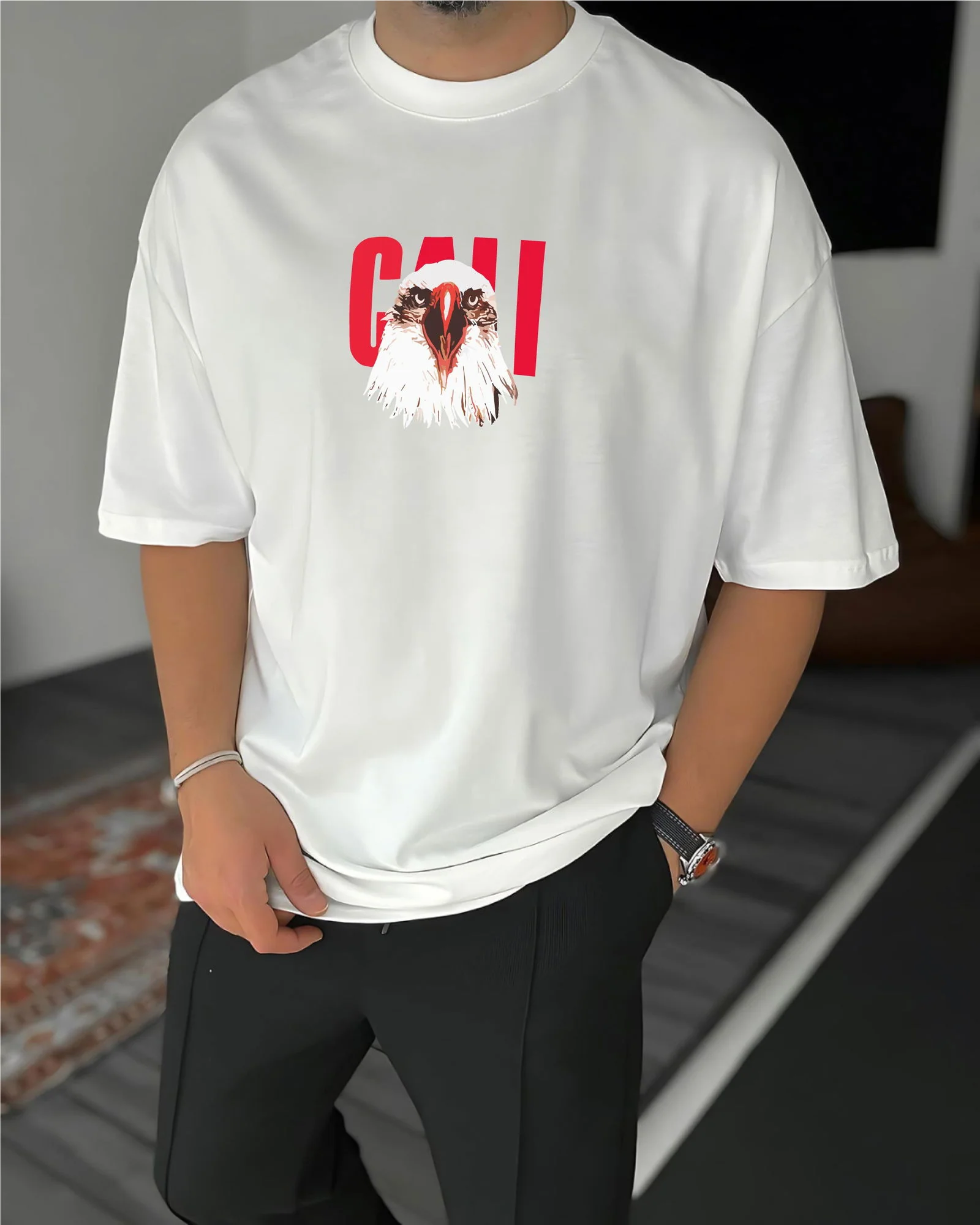 White "Eagle" Printed Oversize T-Shirt