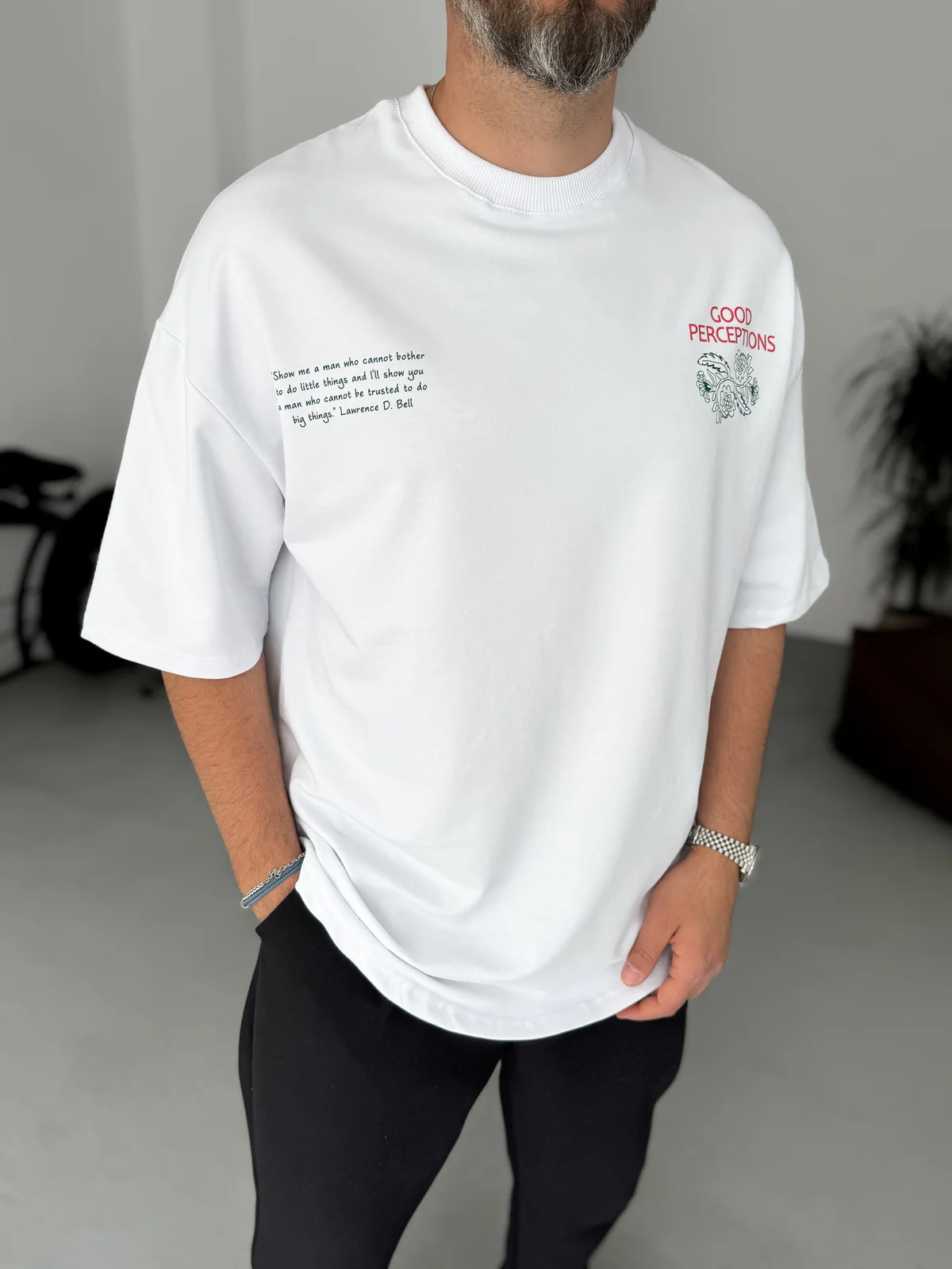 Premium White "Good Perceptions" Printed Oversize T-Shirt - Image 2