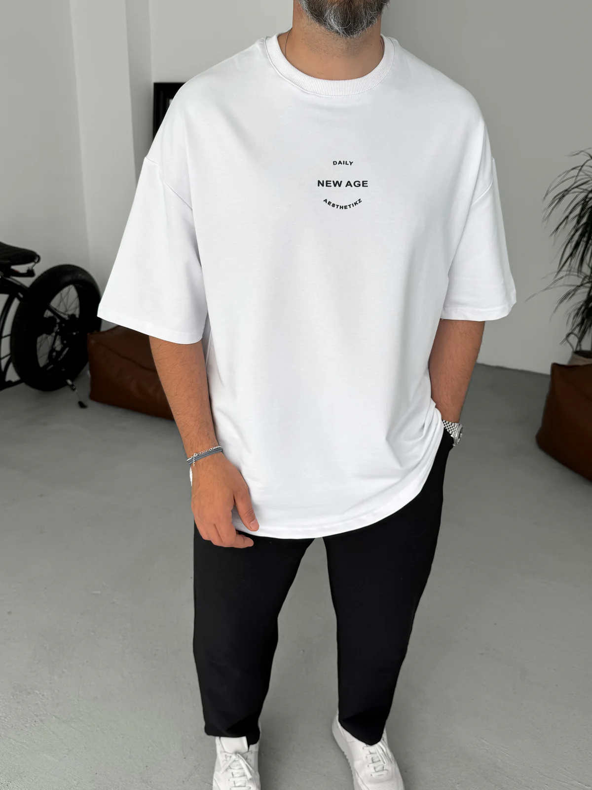 Premium White "New Age" Printed Oversize T-Shirt - Image 2