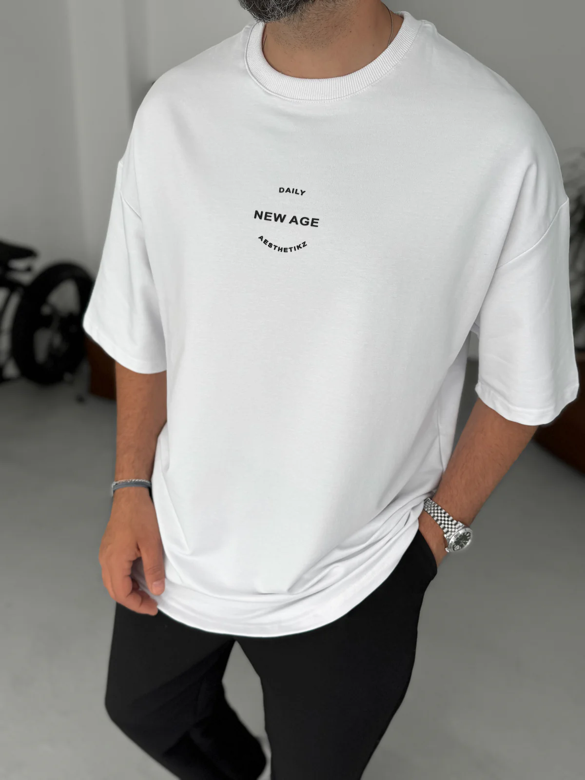 Premium White "New Age" Printed Oversize T-Shirt - Image 3