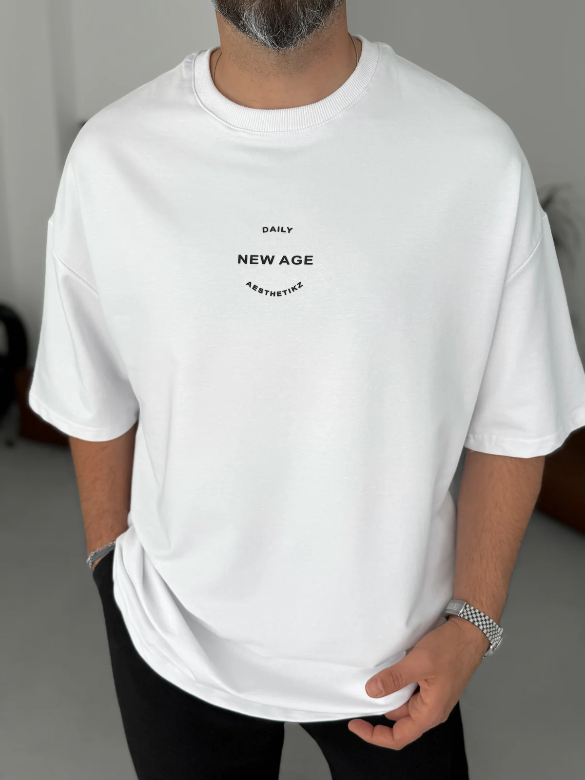 Premium White "New Age" Printed Oversize T-Shirt - Image 4