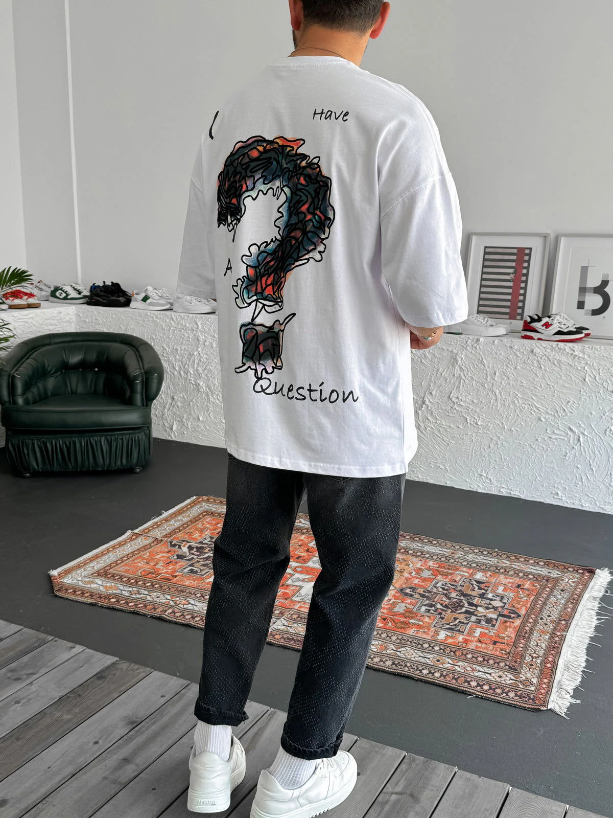 White "Question" Printed Oversize T-Shirt