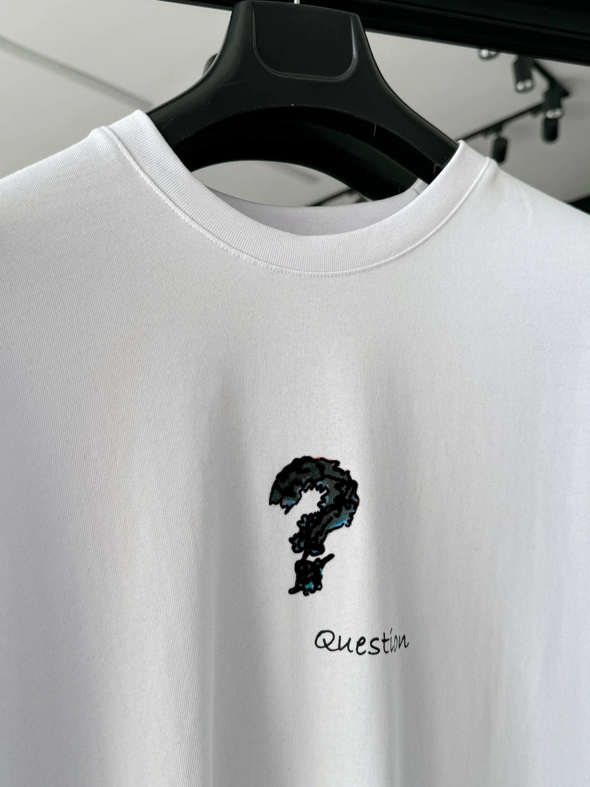 White "Question" Printed Oversize T-Shirt - Image 7