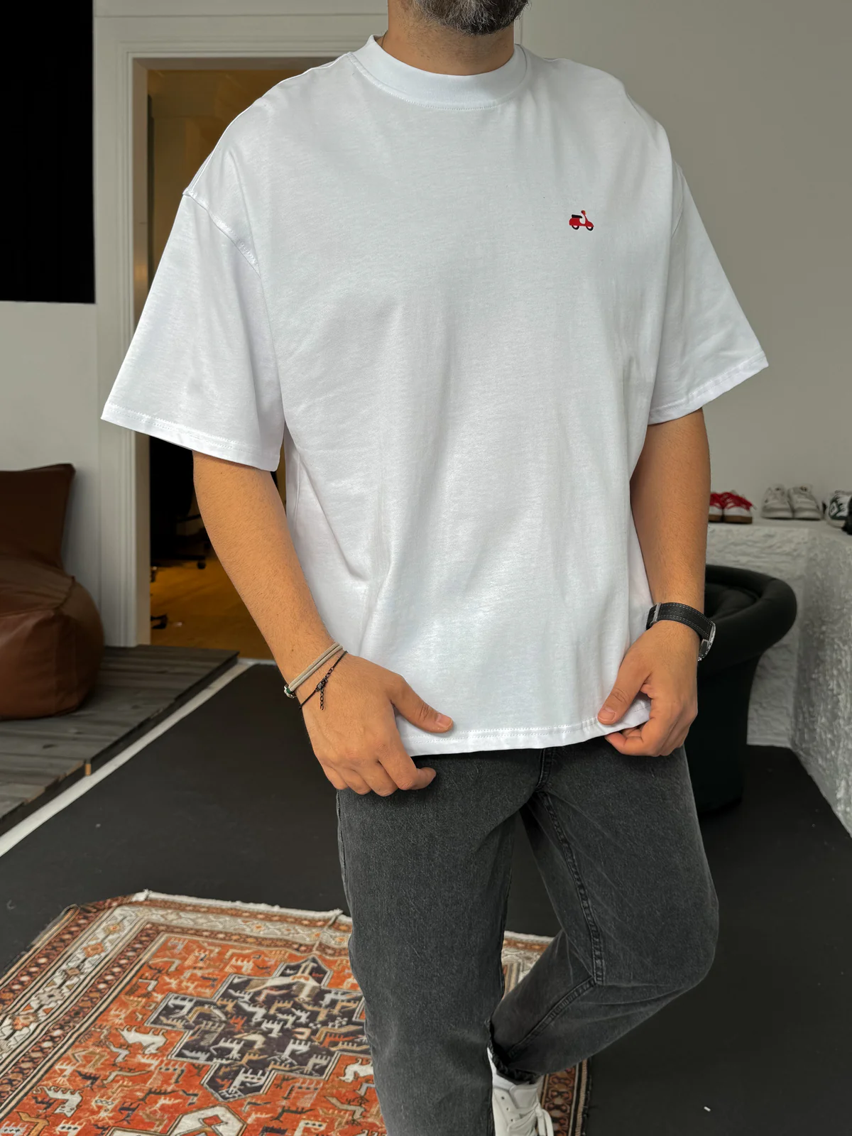 White "Scooter" printed Oversize T-Shirt - Image 3