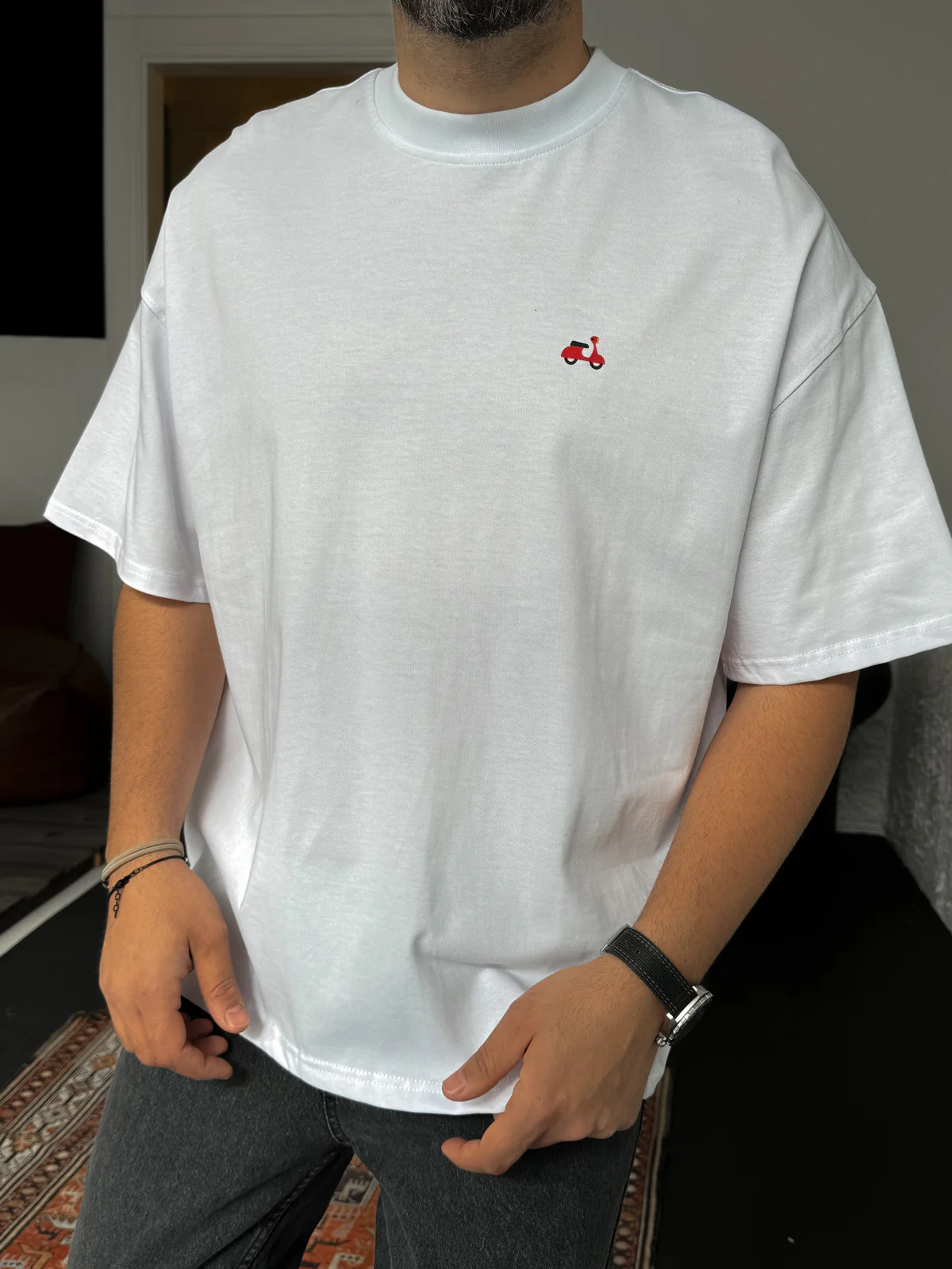 White "Scooter" printed Oversize T-Shirt - Image 4