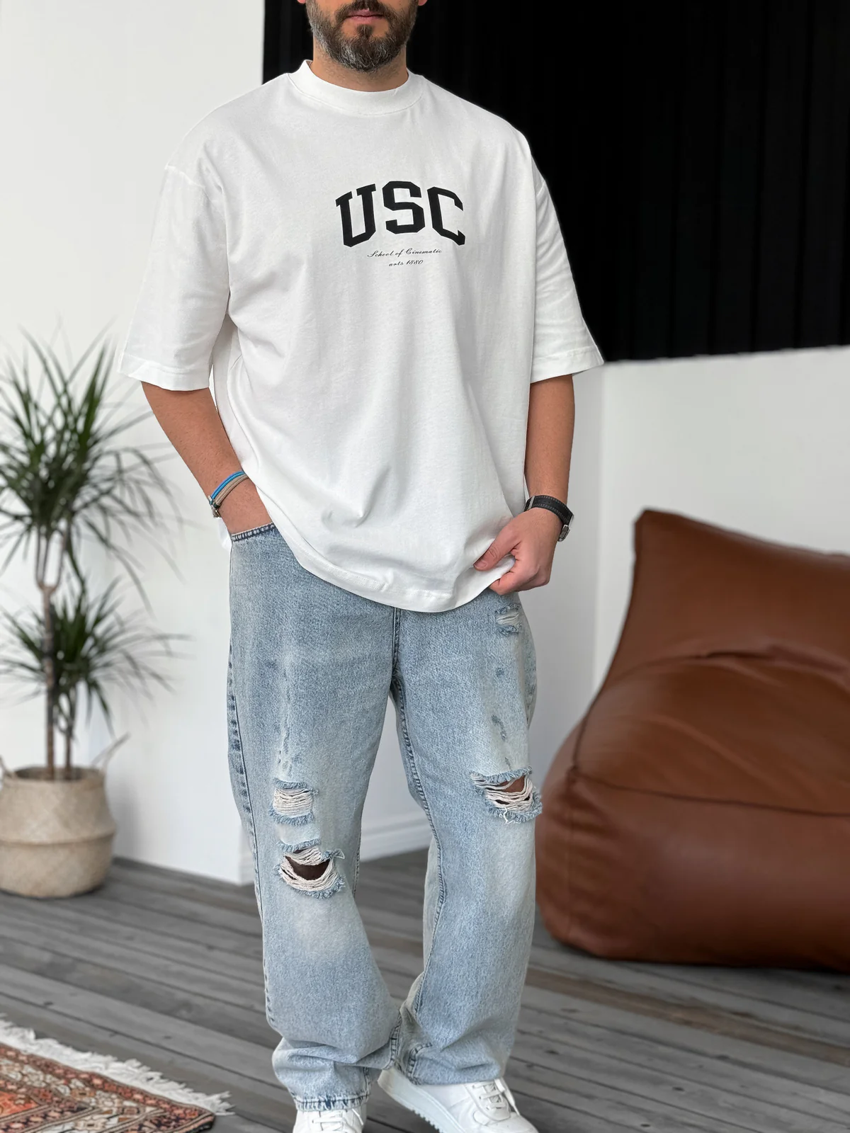 White "Usc" printed Oversize T-Shirt