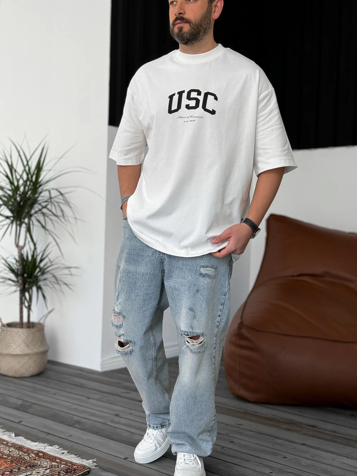 White "Usc" printed Oversize T-Shirt - Image 2