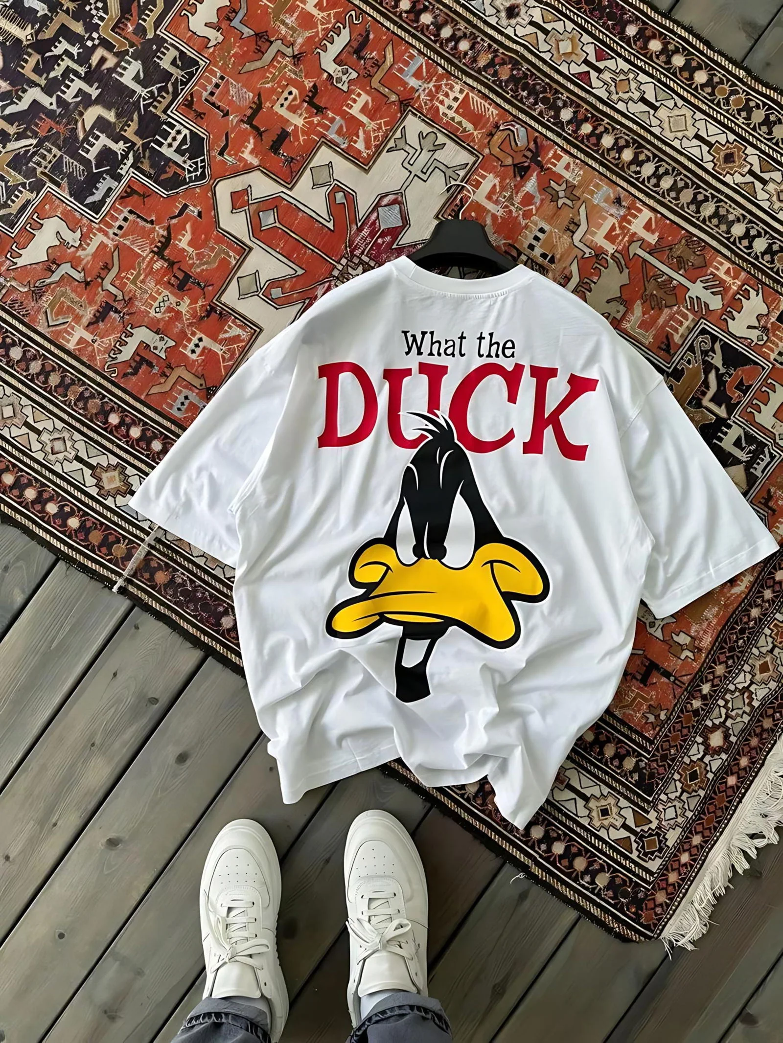 Premium White "What's the duck" Printed Oversize T-Shirt - Image 3