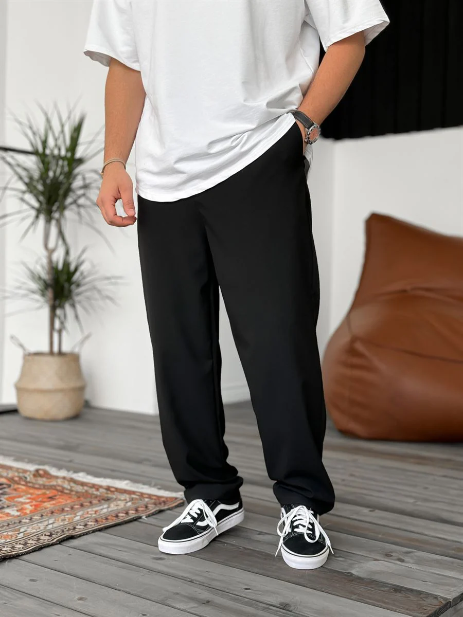 Wide Leg Chino Trousers - Black - Image 5