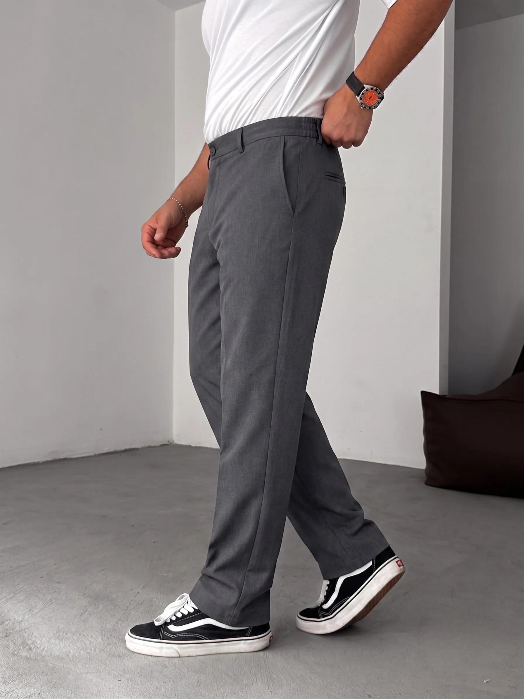 Wide Leg Chino Trousers - Dark Grey - Image 3