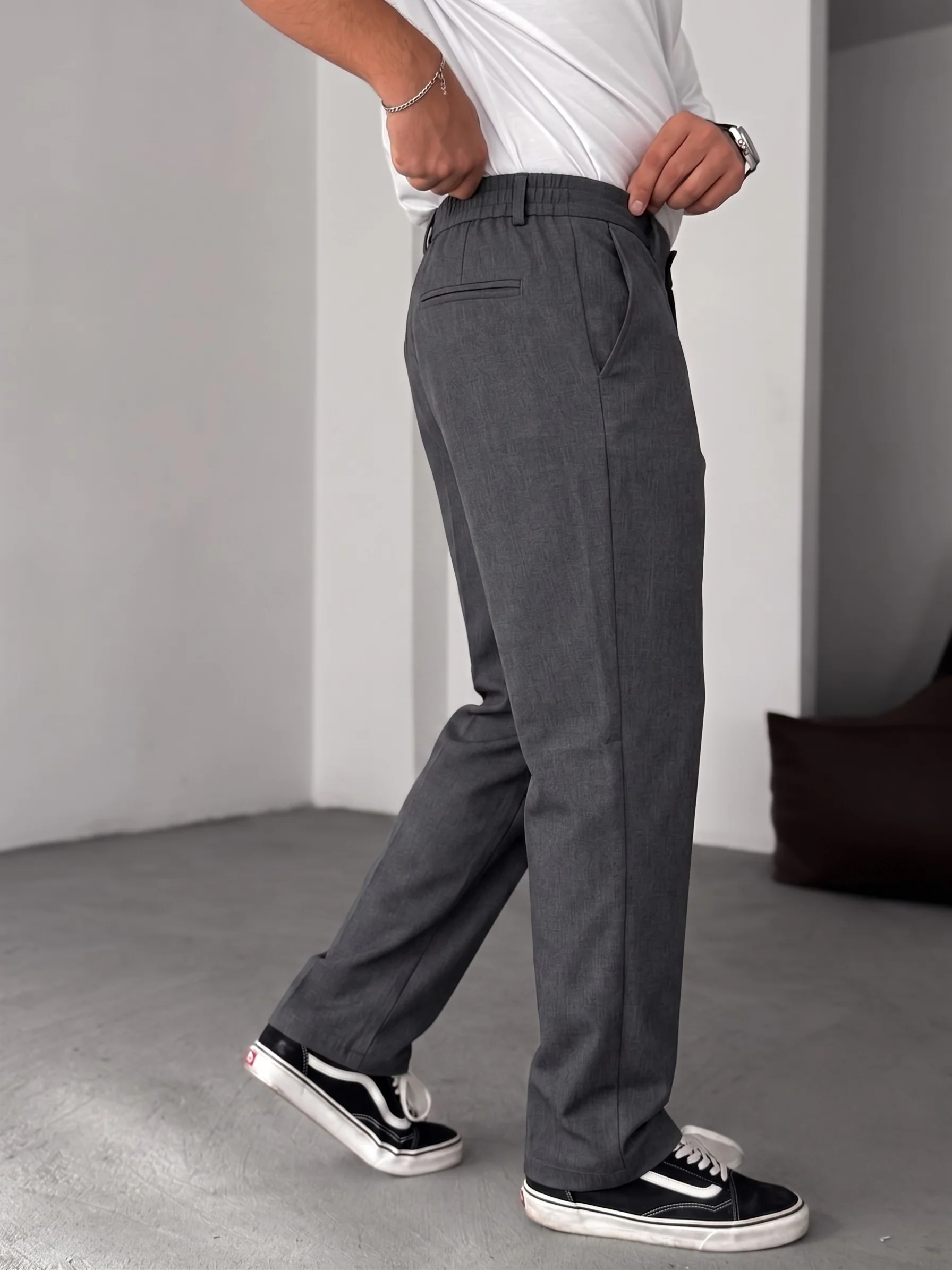 Wide Leg Chino Trousers - Dark Grey - Image 5