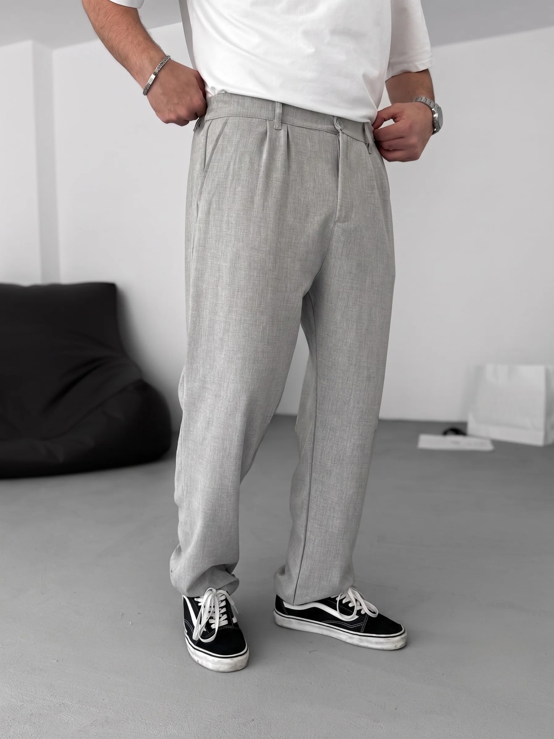 Wide Leg Chino Trousers - Light Grey - Image 4